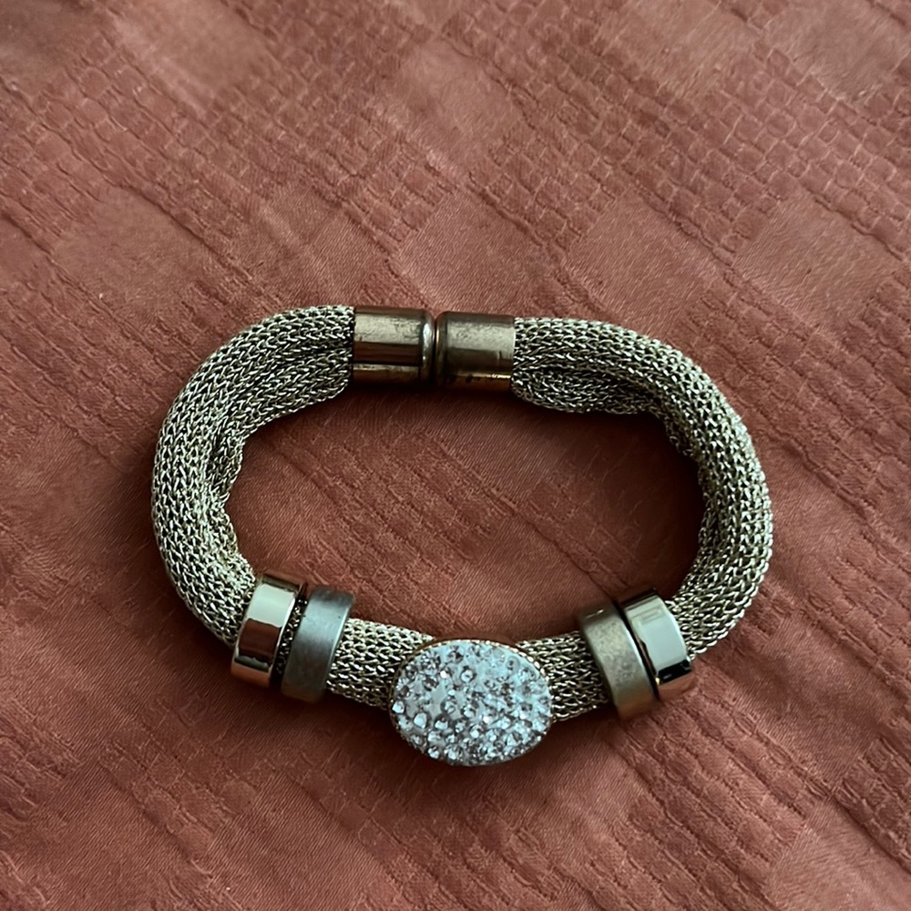 Gold Metal and Mesh Bracelet
